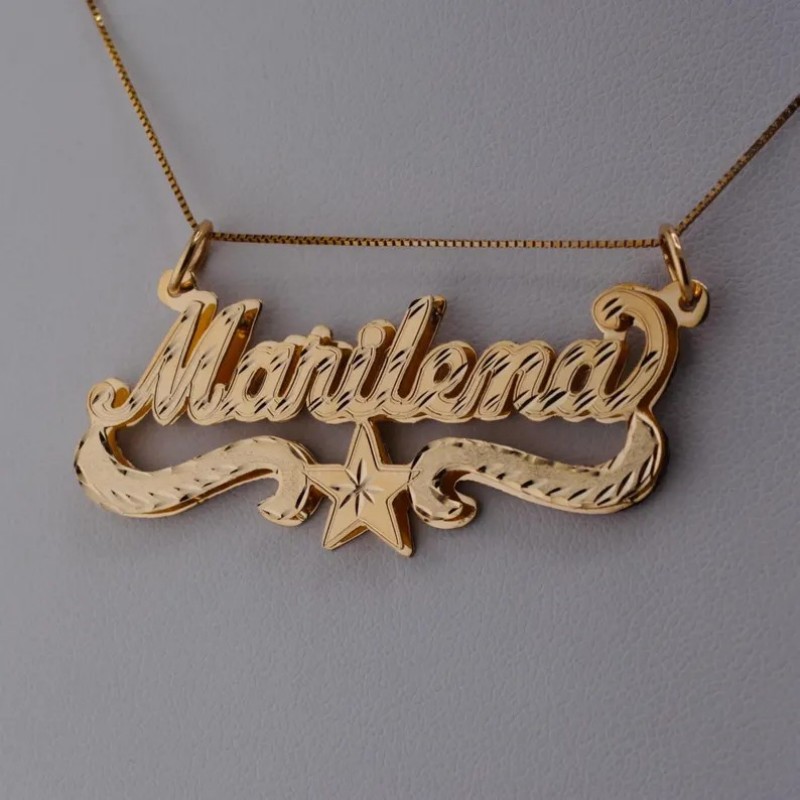 Vintage Fashion Names - สร้อยคอชื่อแบบกำหนดเองสองชั้น สร้อยคอจี้รูปดาวสลักชื่อ สร้อยคอทองวินเทจสำหรับผู้หญิง ของขวัญวันเกิด