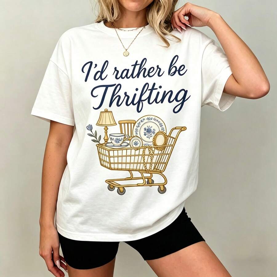 Vintage Fashion Thrift - [เสื้อยืดลายกราฟิก] เสื้อยืดผ้าฝ้าย 100% ลาย I'd Rather