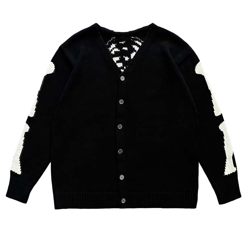 Vintage Fashion In Japan - เสื้อฮู้ดไหมพรมถักสไตล์วินเทจลายโครงกระดูกฮิรัตะแบบญี่ปุ่นย้อนยุคสำหรับผู้ชายแฟชั่นคาร์ดิแกน