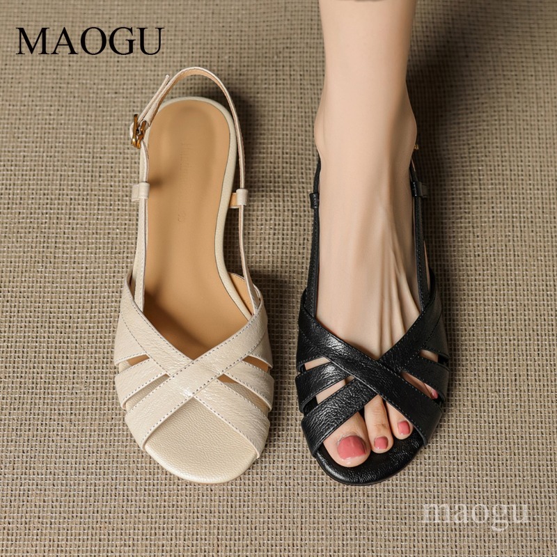 Vintage Style Women Fashion - รองเท้าแตะสตรีแบบสวมเปิดส้น หัวกลม ส้นเตี้ย สไตล์โรมันโบราณ รองเท้าแตะกลาดิเอเตอร์ รองเท้าลำลองฤดูร้อนสุดหรู