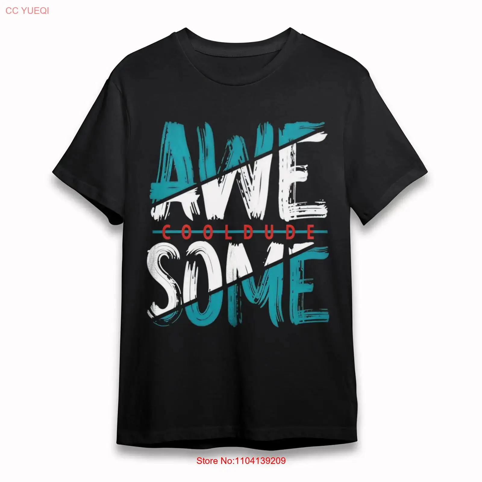 Vintage Fashion Font - เสื้อยืดผู้ชาย ลายตัวอักษร AWESOME แบบหนา สีดำ ผ้าฝ้าย
