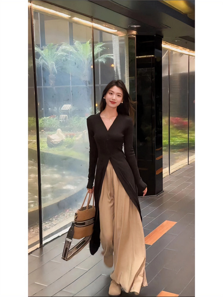 Vintage Fashion Wear - ชุดเสื้อโค้ทยาวสไตล์วินเทจสำหรับนักศึกษาศิลปะ พร้อมกระโปรงทรงหลวมและกางเกงเอวสูงสำหรับผู้หญิง ชุดลำลองแฟชั่นสำหรับฤดูใบไม้ผลิ