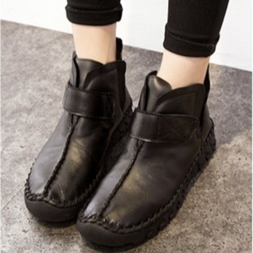 Vintage Style Women Fashion - รองเท้าบูทหนังแท้ผู้หญิงแฟชั่นใหม่ปี 2025 สไตล์วินเทจ รองเท้าบูทส้นเตี้ยแบบสวม ซิปข้าง รองเท้าบูทข้อเท้า