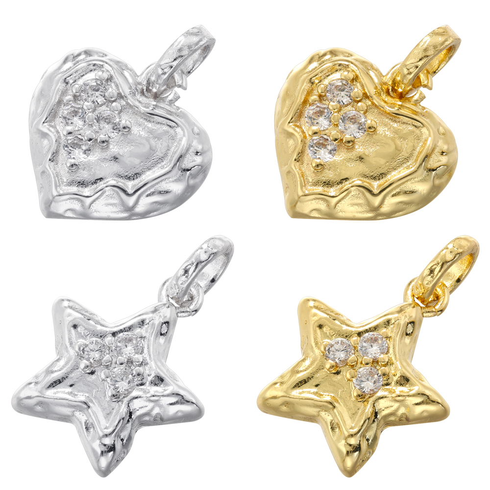 Vintage Fashion Pieces - ZHUKOU 18K Golden-PlatedฝังZirconia Star Heart Retroโลหะเครื่องประดับจี้ขนาดเล็กอุปกรณ์เสริม