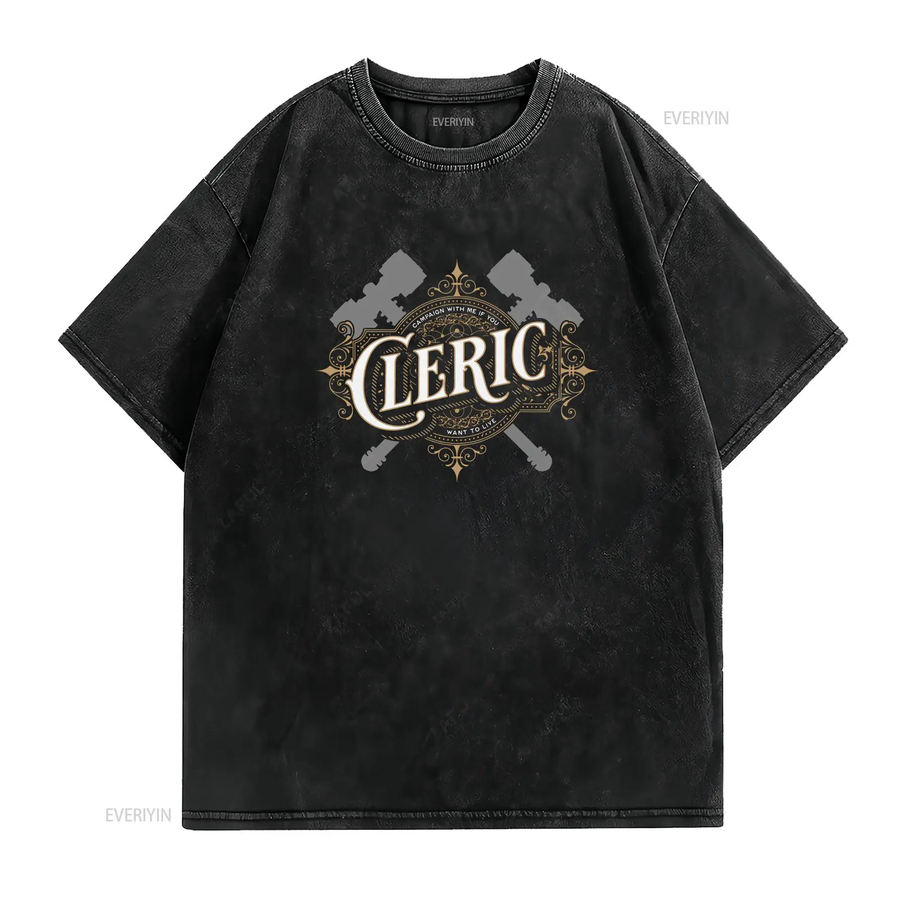 เสื้อยืด DnD Cleric ลายตัวอักษ - Vintage Fashion Font บทวิจารณ์และราคา