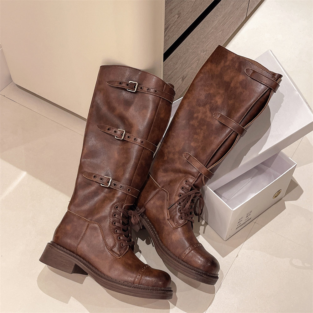 รองเท้าบูทสูงถึงเข่าสำหรับผู้ห - Vintage Style Women Fashion บทวิจารณ์และราคา